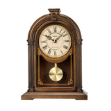 QXQ036B Vertical Brown Wooden Dual Chimes Table Top Clock with Pendulum